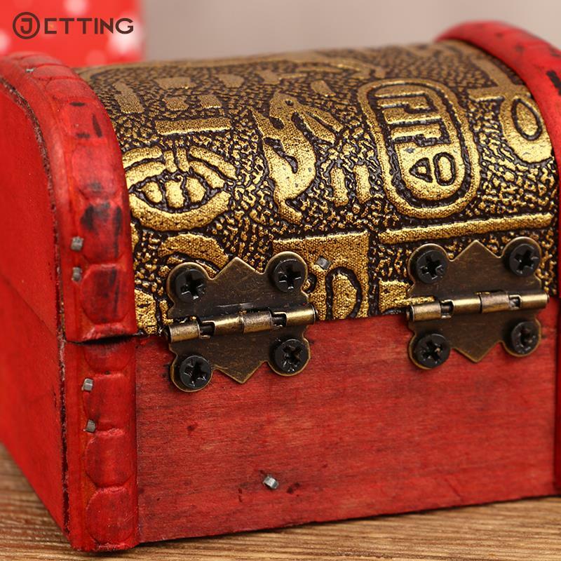 1PC Antique Mini Wood Treasure Chest Storage Box Jewelry Organizer Box Gift Box