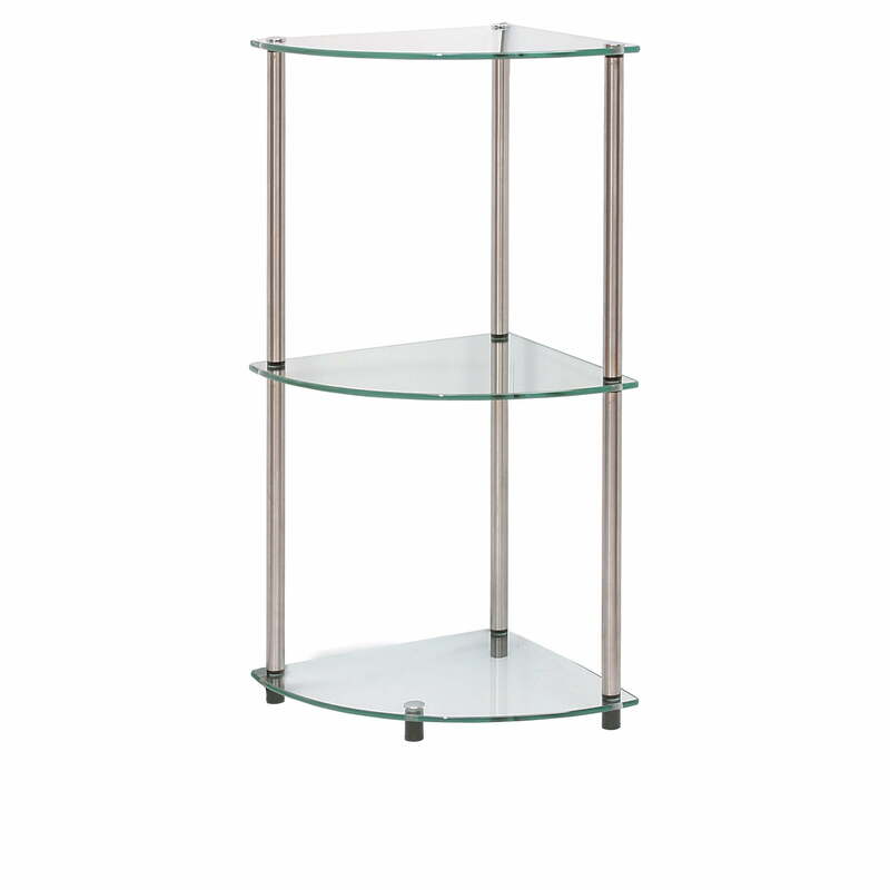 Convenience Concepts Designs2Go Classic Glass 3 Tier Corner Shelf, Multiple Finishes