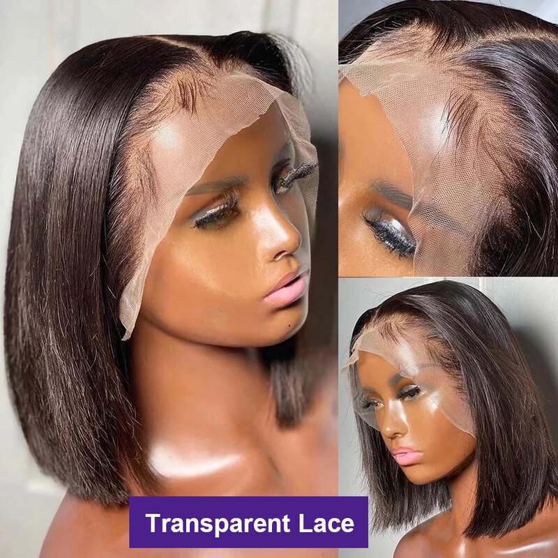 WiggKnitting-Perruque Bob Lace Front Wig Sans Colle Naturelle, Cheveux Lisses, 4x4, 13 Tages HD