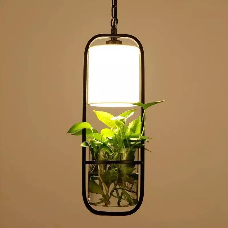 New Chinese Creative Restaurant Study Bar Balcony Glass Decorative Lamps and Lanterns Modern Iron Art Plant Chandelier