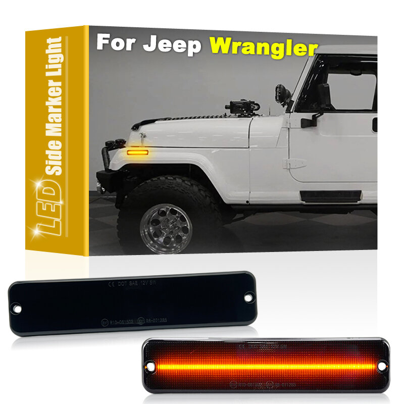 2Pcs Smoked Lens LED Front Side Fender Marker Lamp For Jeep Wrangler YJ 1987-1995 Indicatior Turn Signal Amber Lights