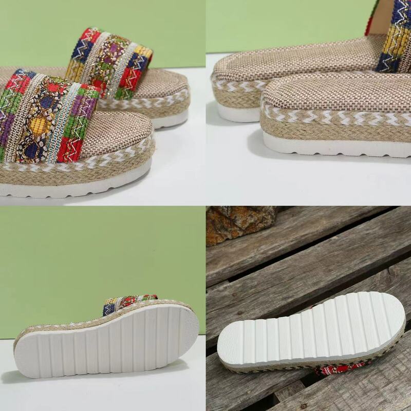 Tessere pantofole da donna piattaforma scarpe estive per le donne 2023 nuova spiaggia sandali Casual con tacco espadrillas da donna fatte a mano bohémien