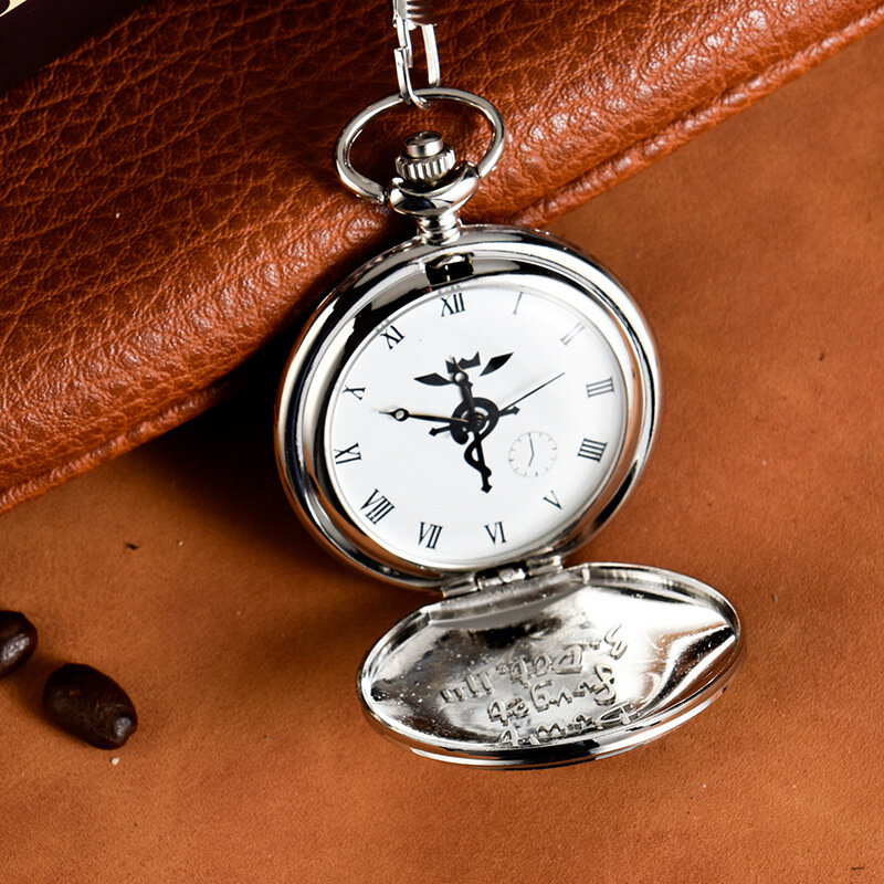 Vintage Sliver Full Metal Carving Quartz Pocket Watch for Men Engraved Case Fob Chain Clock for Collection Gift Analog Display