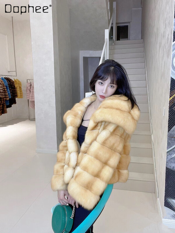 Elegant Socialite Environmental Protection Fox Fur Fur Furry Coat Female 2023 Winter New Fashion Big Lapel Long Sleeve Warm Coat