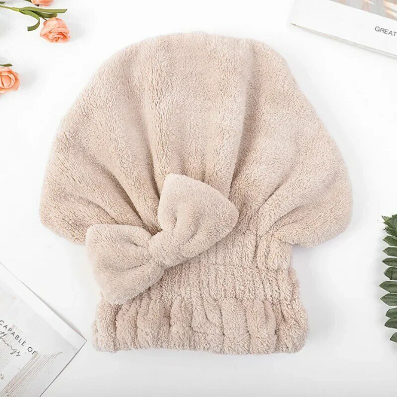 หมวกอาบน้ำผ้าไมโครไฟเบอร์ผูกโบว์ผ้าไมโครไฟเบอร์สำหรับผู้หญิงหมวก penjemur handuk อย่างรวดเร็วอุปกรณ์สำหรับซาวน่าและห้องน้ำ