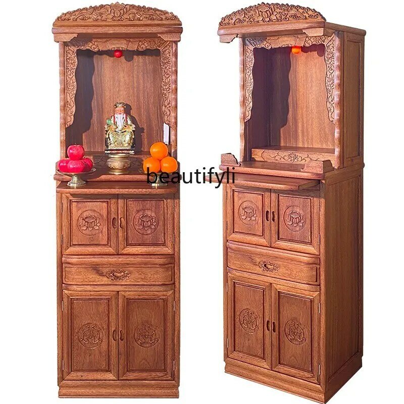 Buddha Niche Altar Wood Wax Oil Simple Solid Wood Clothes Closet Altar Guanyin Earth God of Wealth Cabinet