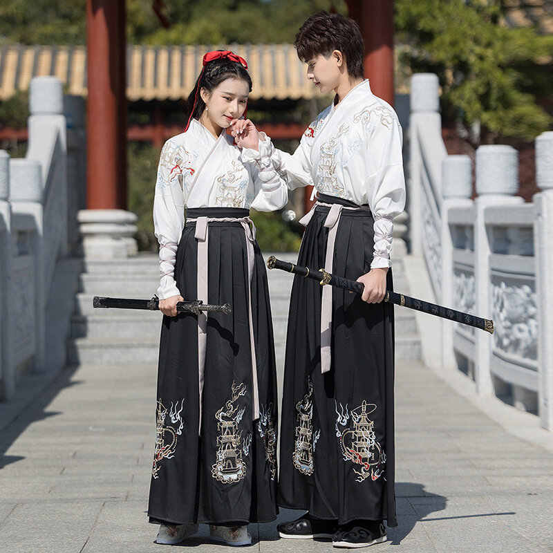 오리엔탈 한푸 남성용 중국 전통 드레스 자수 한푸 코트 의상, 고대 당나라 정장, 검객 로브 사무라이 기모노