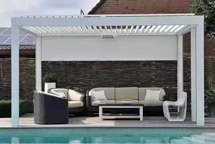 맞춤형 모던 야외 루버 지붕 햇빛가리개 방수 시스템, 생체 기후 동력 알루미늄 퍼골라