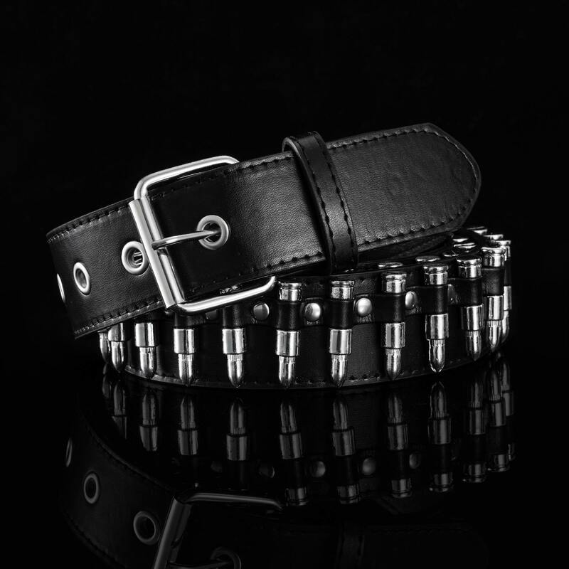 Cinturón de cuero Punk Bullets para hombre y mujer, correa de cintura larga con remache, hebilla de Pin de motocicleta, de lujo, 105cm-130cm