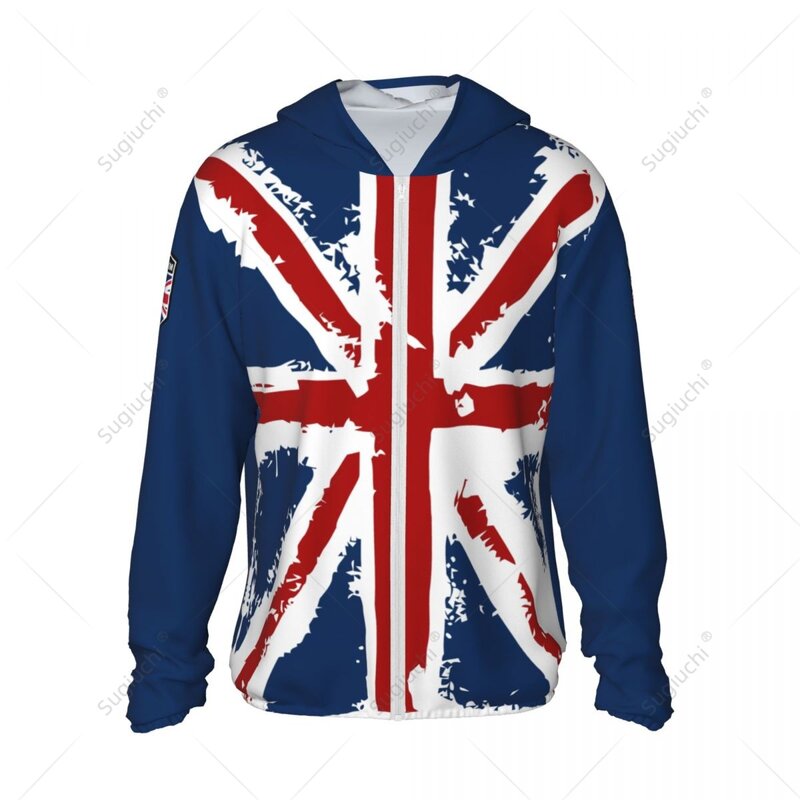 United Kingdom Flag Zonbescherming Hoodie Zonnebrandcrème Kleding Vissen Fietsen Loopt Snel Droog Lange Mouw Met Rits Polyester