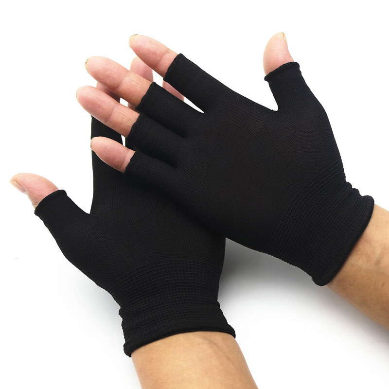 Guantes negros de medio dedo sin dedos para mujer y hombre, guantes de algodón de muñeca de punto de lana, guantes de entrenamiento cálidos de invierno, 1 par