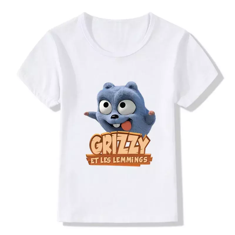 Zonlicht Grizzy Beer Print Cartoon Jongens T-shirt Leuke Lemmings Grappige Baby Meisjes Kleding Zomer Kinderen T-shirt Kinderen Tops,HKP5426