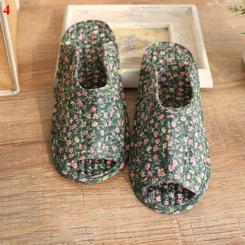 Zapatillas de Tela con estampado Floral para hombre y mujer, chanclas de estilo Vintage para interiores, suaves, de viaje, cómodas, de costura