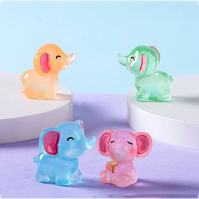 Mini elefantes luminosos do artesanato, 3D DIY, micro paisagem, ornamentos bonitos da resina, exterior