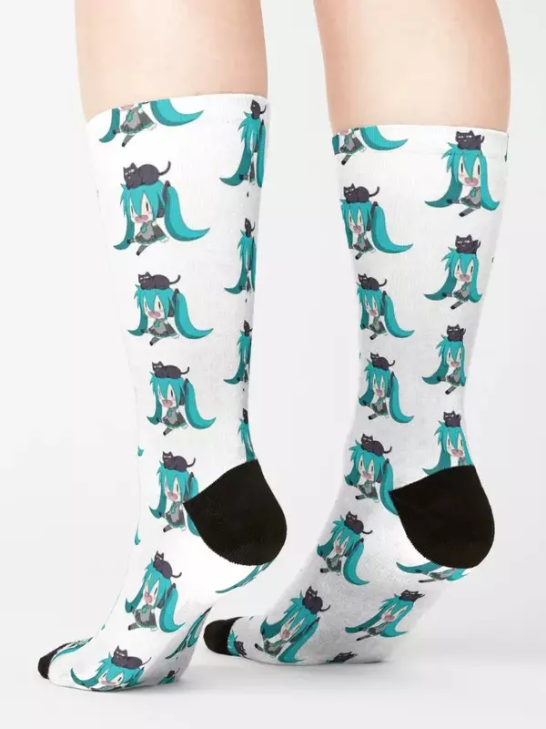 Ata ku avec un chat!! Ensemble de chaussettes de luxe pour hommes et femmes, cadeaux heureux
