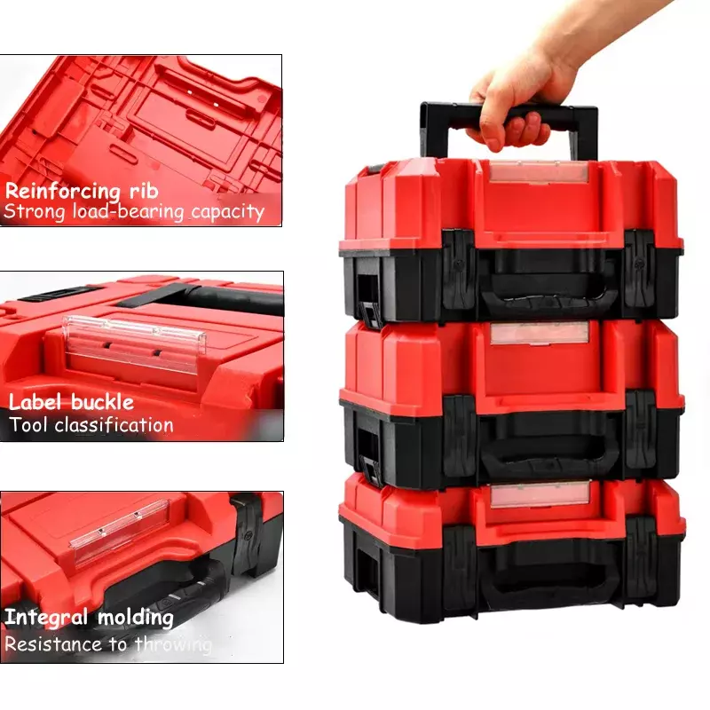 Boîte à outils portable empilée, valise en plastique dur, mallette à outils, mallette rigide, boîte de rangement pour perceuse mécanique, outils de réparation