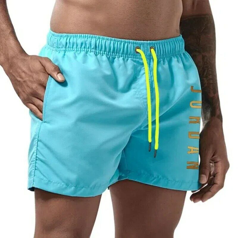 Shorts de prancha de secagem rápida masculinos, maiô forrado totalmente padrão, shorts sexy para nadar, esportes de praia
