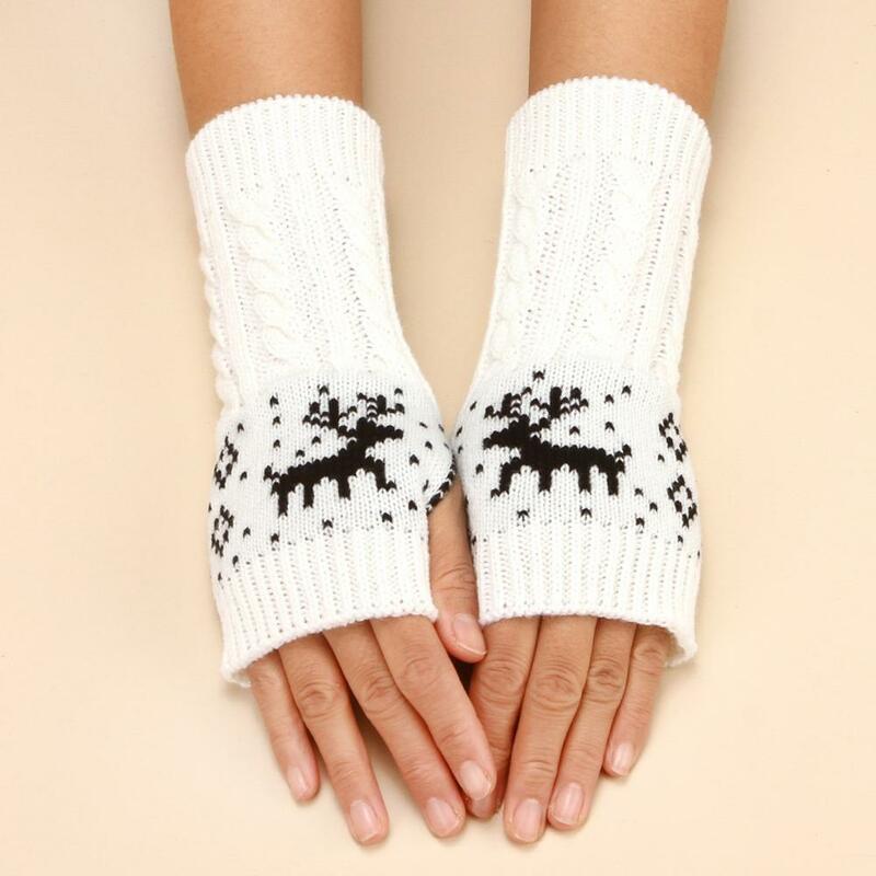 Winter Warme Handschoenen Studenten Schrijfhandschoenen Gezellig Winter Typehandschoenen Gebreide Halve Vingers Elastische Elanden Print Voor Studenten