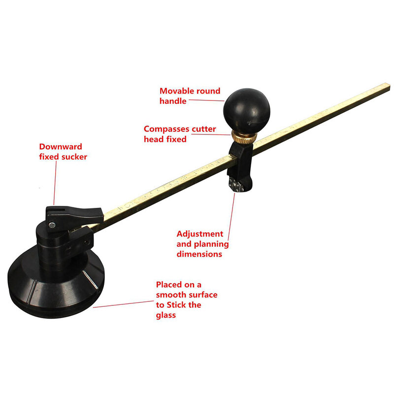 6 Wheels Construction Tool Glass Cutter Window Professional Suction Cup With Scale Durable Adjustable Knob Circular Compass
