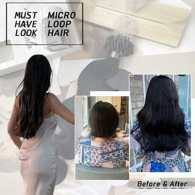 Body Wave Micro Loop Hair Extensions Stick Getipt Hair Line Link Highlight Straight 50 Strengen 50G Voor Vrouwen # 1b