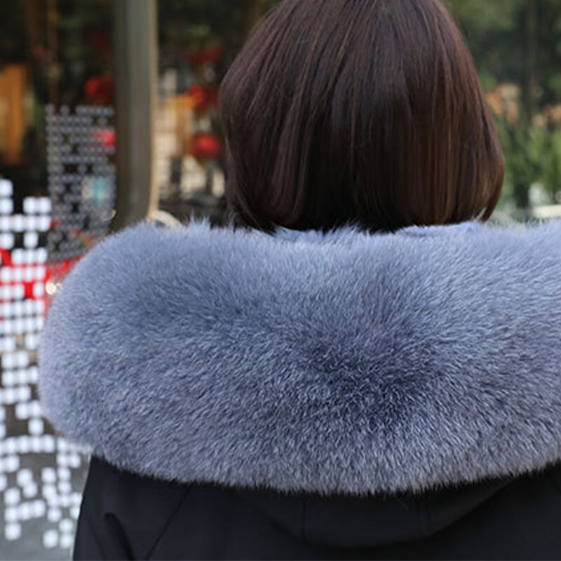 2023 Winter New Fox Fur Collar Down Coat Hat Fur scarf Coat Fur For Hood Trim Edge Collar Shawl Large Muffler Ladies Wrap мех