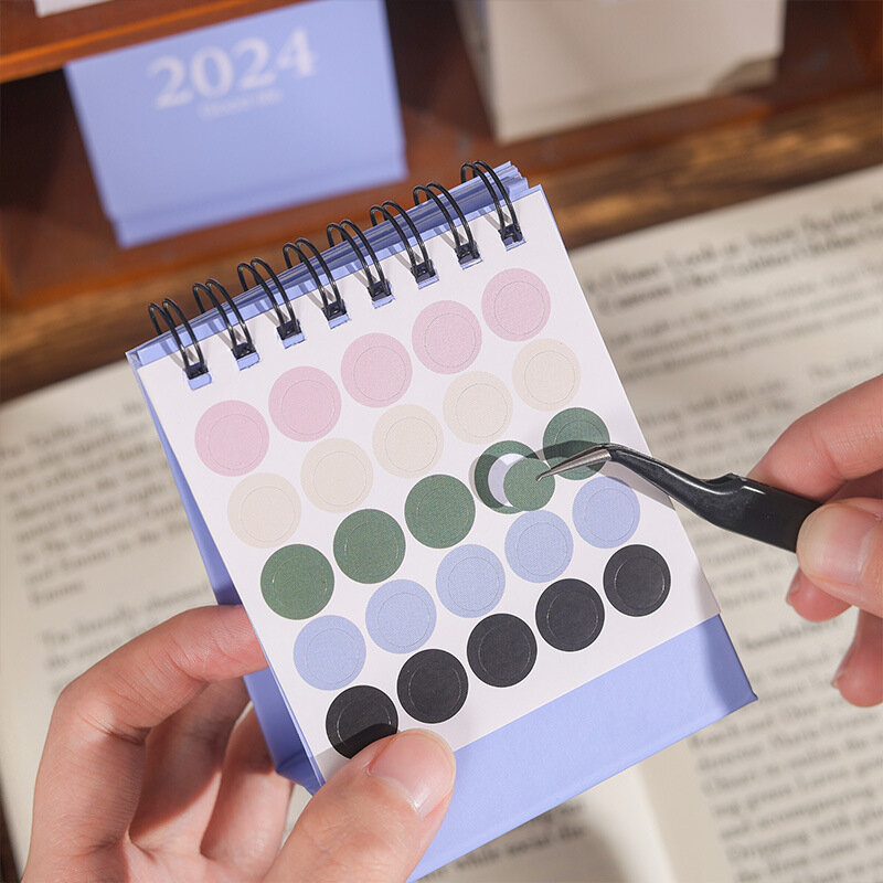 Journamm 2023.09 - 2024.12 Solid Color Mini Coil Desk Calendar with Dots Stickers Daily Planner Work Schedule Creative Supplies