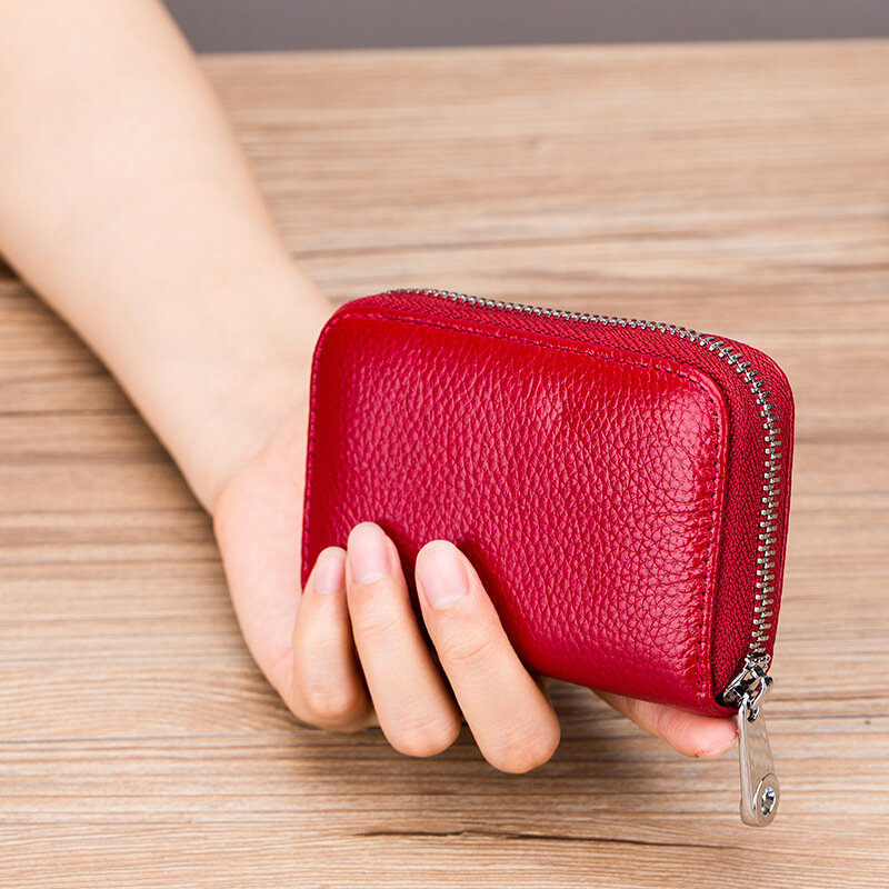 Portafogli corti RFID in vera pelle borsa porta carte portatile in pelle bovina piccola cerniera portamonete per uomo donna pochette