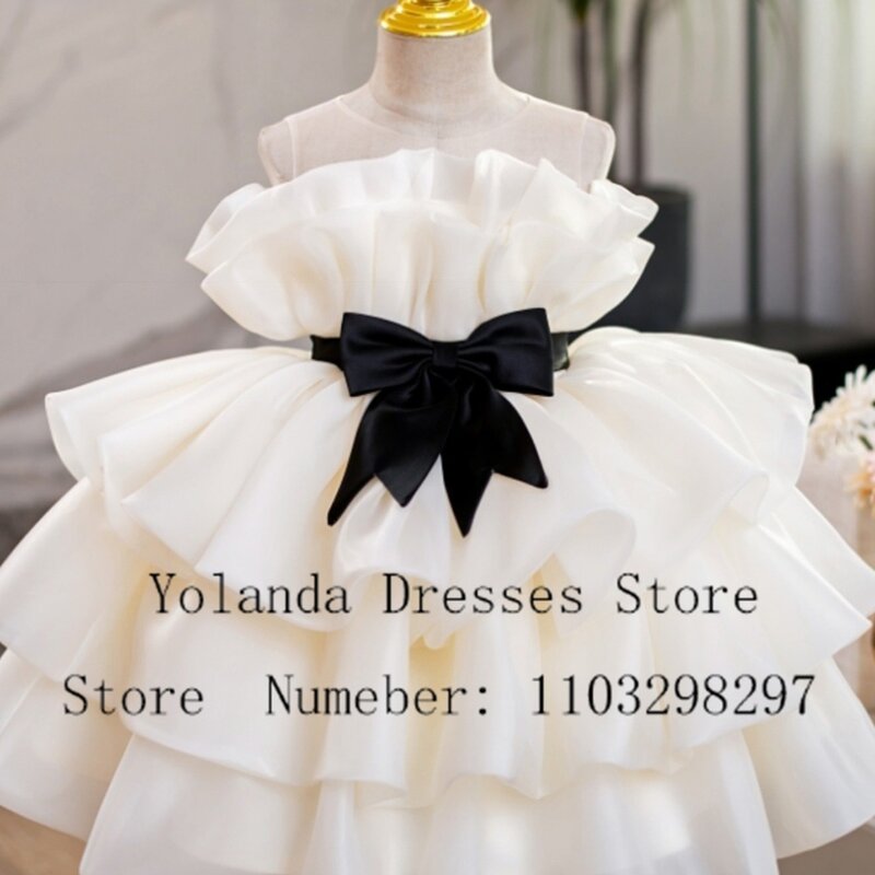Exquisite Scoop Flower Girl Dress With Bow Satin Princess Knee Length Simple First Communion Gown Tiered High Quality Cack Dress