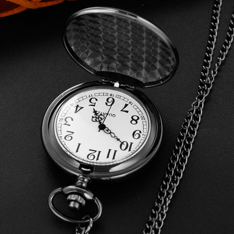 رائعة الأسود مصقول الكلاسيكية الرقمية كوارتز ساعة الجيب للأطفال أفضل هدية الرجال فوب سلسلة اكسسوارات قلادة ساعة