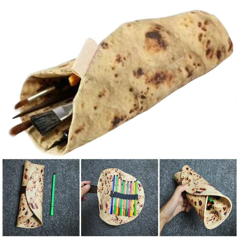 Engraçado Tortilla Roll-Up Pencil Bag, Pencil Case Holder, Estética Roll-Up Saco De Armazenamento, Material Escolar