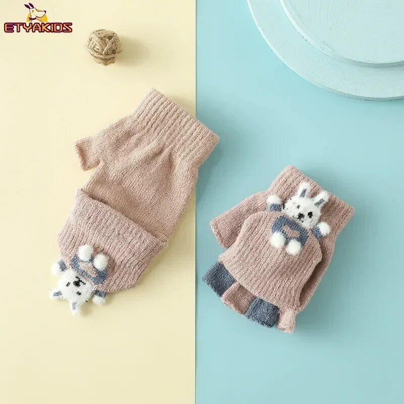 Sarung tangan hangat musim dingin anak-anak, sarung tangan Flip setengah jari tahan angin luar ruangan untuk bayi anak laki-laki dan perempuan 3-6 tahun