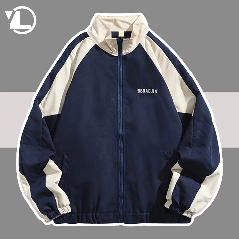 Harajuku Jaqueta De Faculdade Homens Mulheres Casual Patchwork Streetwear Blusão Casacos Primavera Outono Stand Collar Fino Varsity Jacket