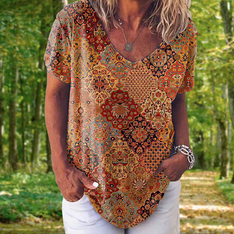 Mode frauen T-shirt 3d Floral Print Tops Tees V-ausschnitt Kurzen Ärmeln Weibliche Kleidung Sommer Große Größe T Hemd womans Kleidung