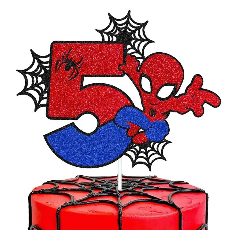 Pesta ulang tahun 4-8 Digital Spider Man tema kue Toppers spanduk bendera dekorasi acara ulang tahun perlengkapan pesta 1 buah/lot