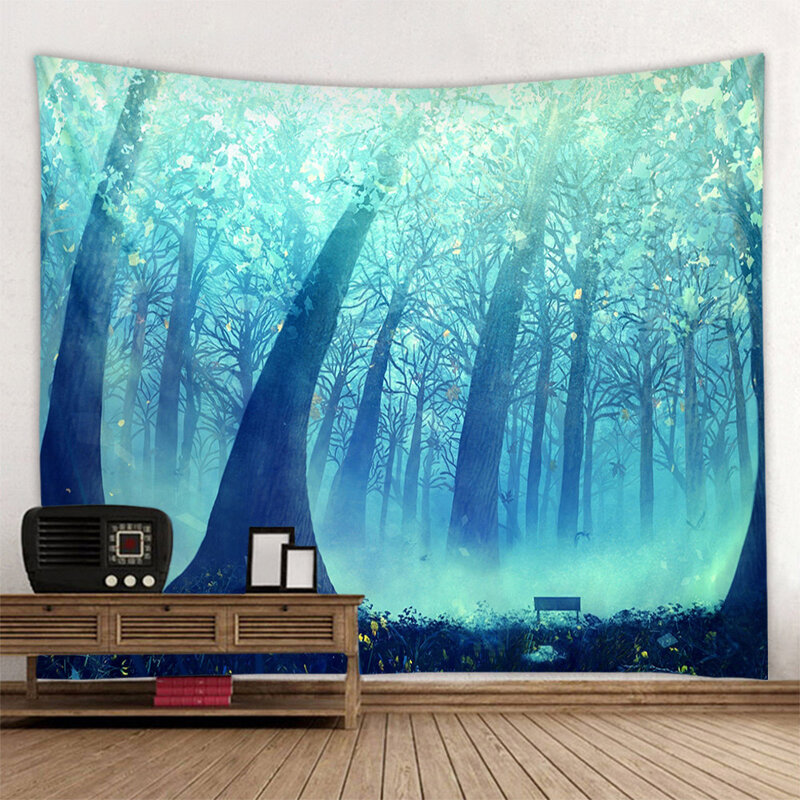 Starry sky tapestry wall hanging night forest landscape print background fabric living room bedroom wall art decoration tapestry