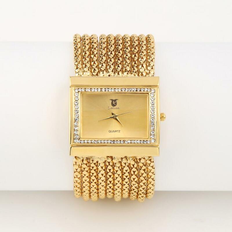 Relojes de aleación de cuentas para mujer, pulsera de cuarzo analógica multicapa dorada de lujo superior, reloj para mujer