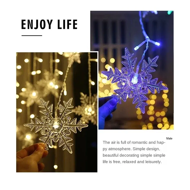 Lampu setrip LED kepingan salju Natal dalam ruangan dan luar ruangan tirai lampu hias dekorasi Tahun Baru pesta liburan Festoon