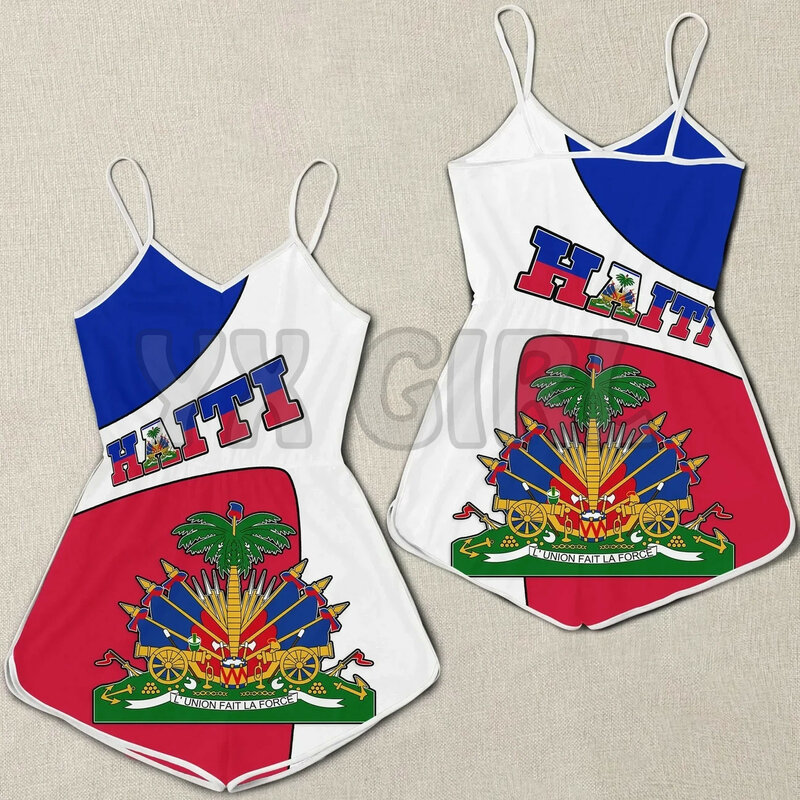 Yx menina haiti macacão feminino brasão de braços 3d em todo o verão impresso macacão boemia roupas femininas