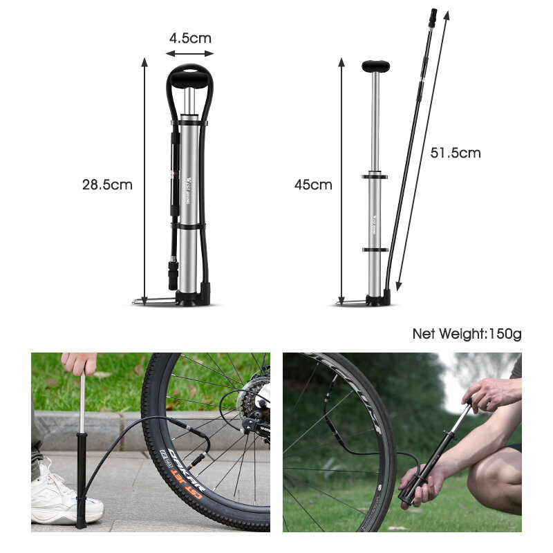 WEST BIKING 140PSI pompa per bicicletta portatile bici lega di alluminio pompa ad aria manuale forcella gonfiatore pneumatico Schrader Presta Valve pompa da ciclismo