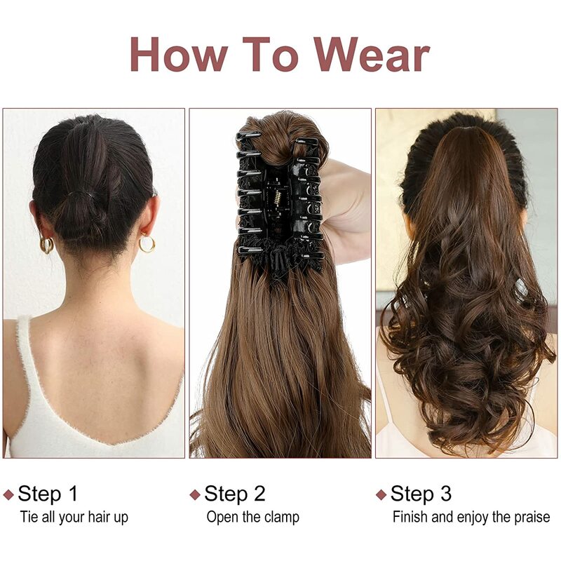 Claw Clip In Wavy Ponytail Extensions Synthetic Fiber Hair Piece 22 Inch Long Wavy Ponytail Extensions For Women Girls