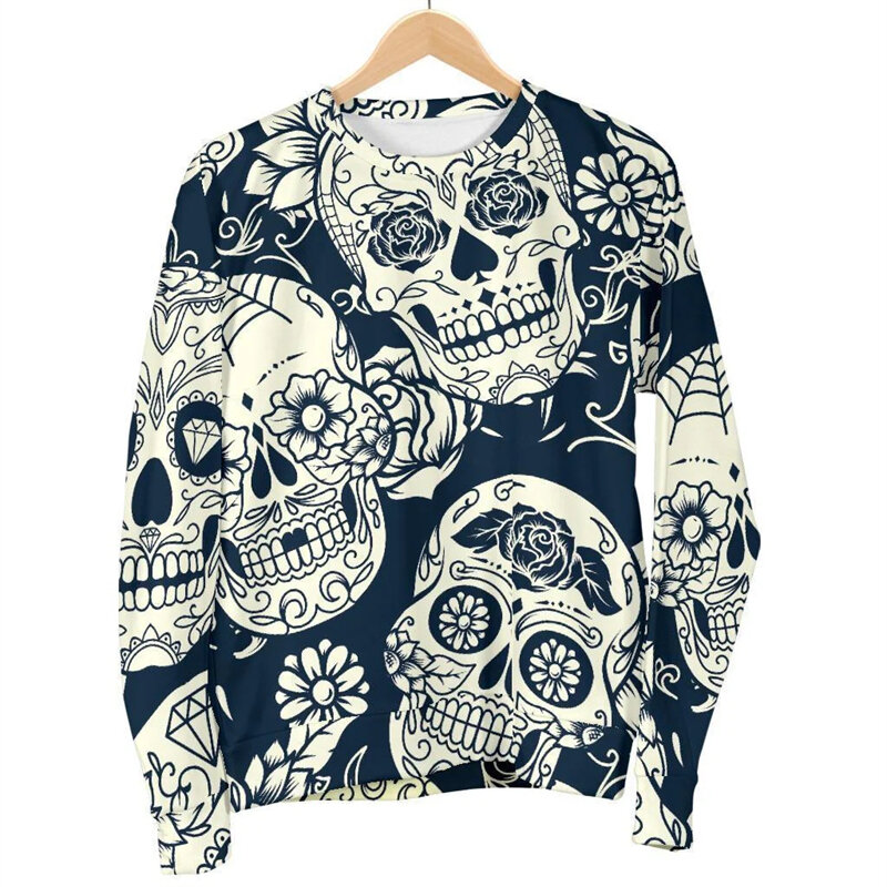 Damskie bluzy z grafiką w stylu Vintage śmieszna czaszka swetry z nadrukiem 3D wroga męska odzież na co dzień chłopiec z długim sweter z rękawem