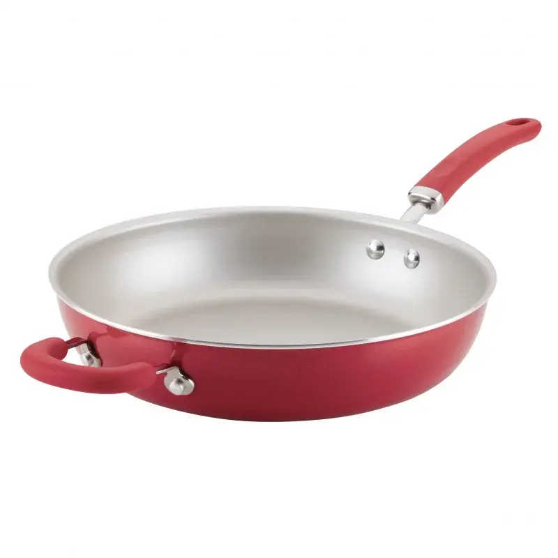 Rachael Ray Create Delicious Aluminum Nonstick Deep Frying Pan/Fry Pan, 12.5inch, Red Shimmer