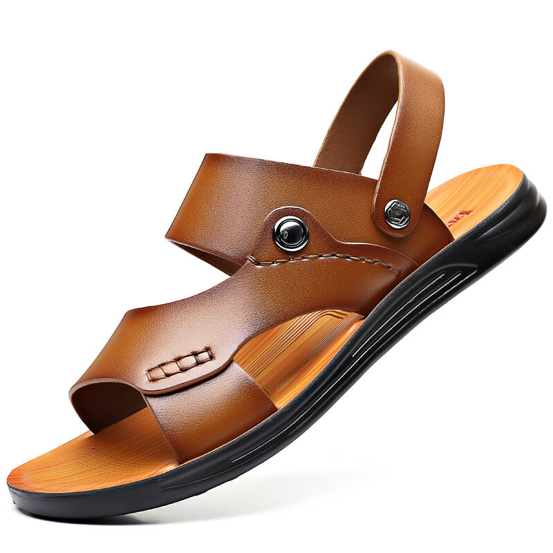 2022 New Summer Men Sandals Holiday Outdoor Leather Beach Sandals Flat Non-slip Soft Casual Male Footwear Travel Slippers