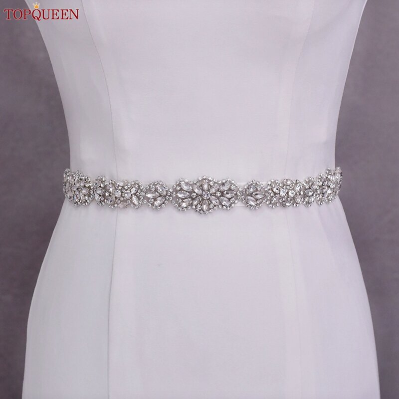 TOPQUEEN S75 Bridal Wedding Dress Belt Silver Rhinestones Crystal Elegant Luxury Handmade Beaded Bridesmaid Women Dresses Belt