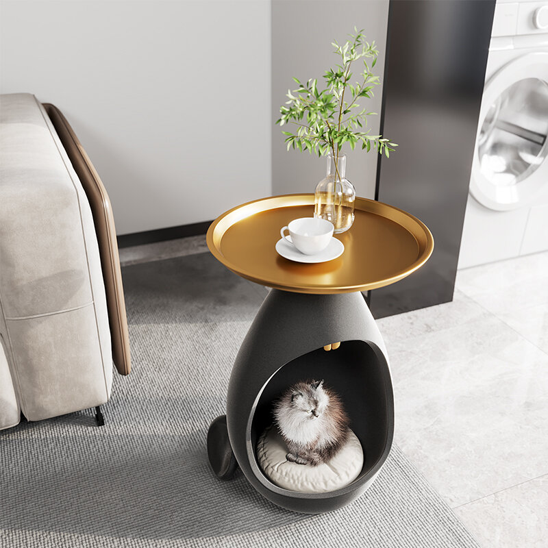 ソファテーブル側寝室のベッドサイドテーブルマウスモデリング猫巣コーヒーデスクライトの豪華モダンな収納茶テーブルペット家具