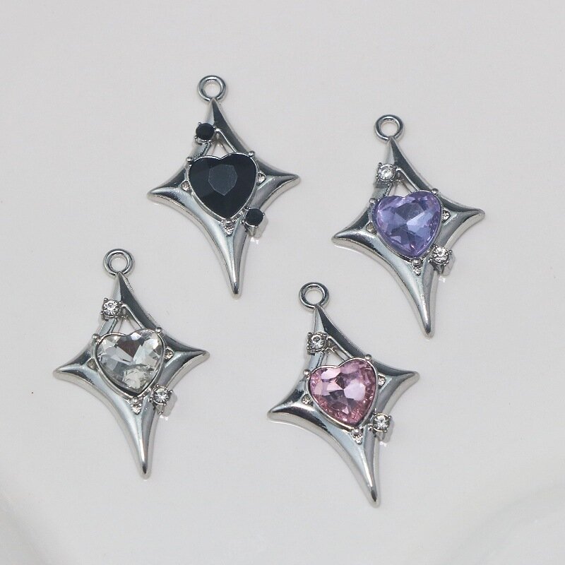 5 buah liontin paduan Meteor bintang kristal hati untuk Aksesori kalung anting Diy pembuatan perhiasan