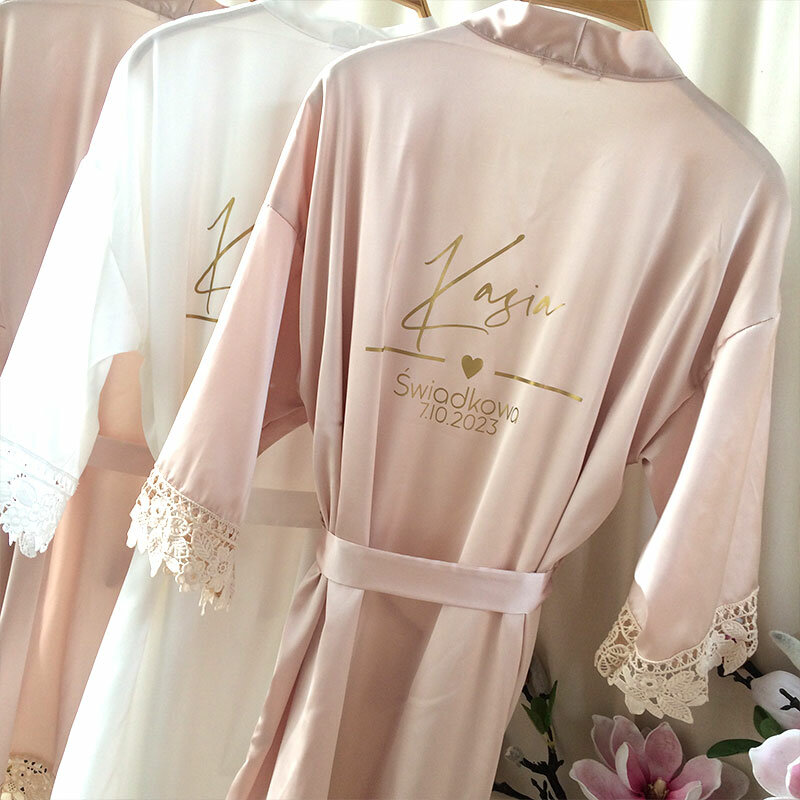 Customized Summer Lace Sleepwear Bride&Bridemaid Wedding Robe Personalized Gown Champagne Kimono Silk Bathrobe Satin Night Dress
