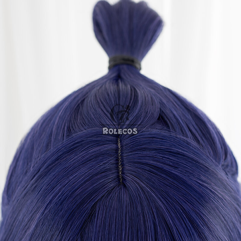 ROLECOS Wig Cosplay Irelia perjalanan abadi, Wig pesta biru gelap lurus panjang 100cm, rambut sintetis tahan panas