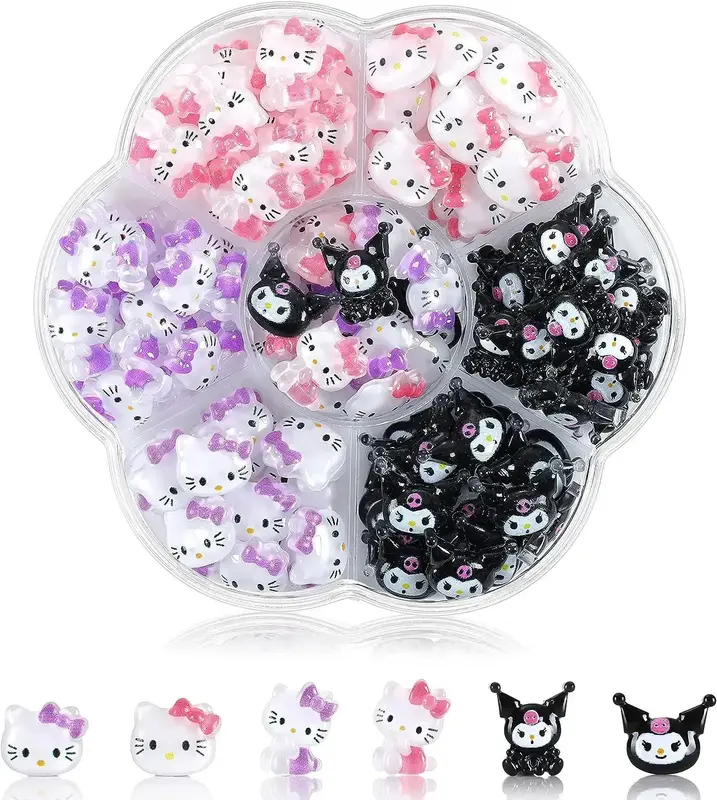 70 buah Kit pesona perhiasan kuku Kuromi kartun lucu Sanrioed Hellos Kittys hitam baru untuk hadiah manikur DIY