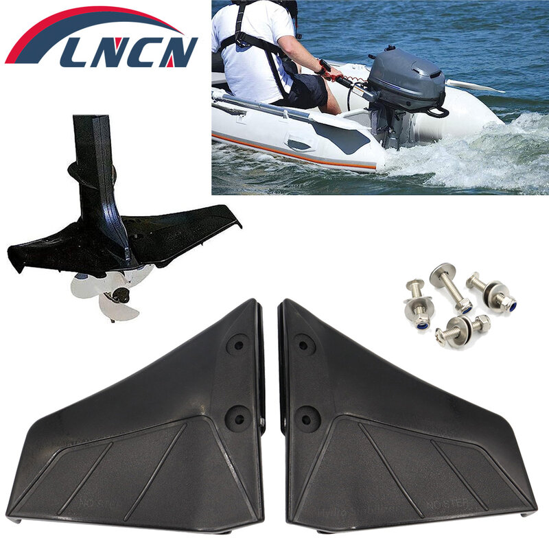 Hydrofoil Stabilizer Black Dual Fin Outboards ABS Plastic WINGS with Bolt for 4-50 HP Yachat Wave Board Hydro-Stabilizer Molded